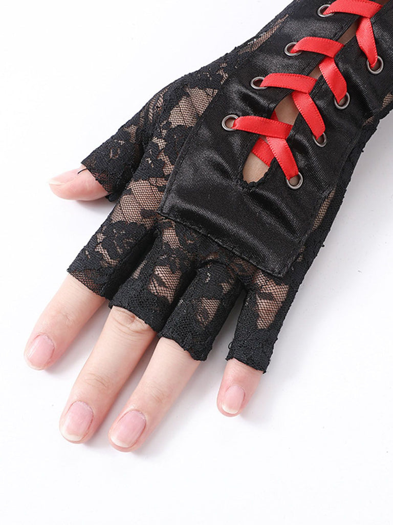 Gants demi-doigts à lacets pour fête punk d'Halloween