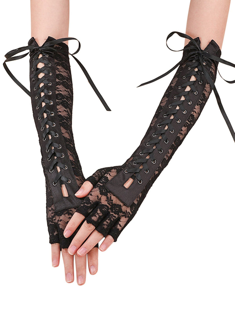 Gants demi-doigts à lacets pour fête punk d'Halloween