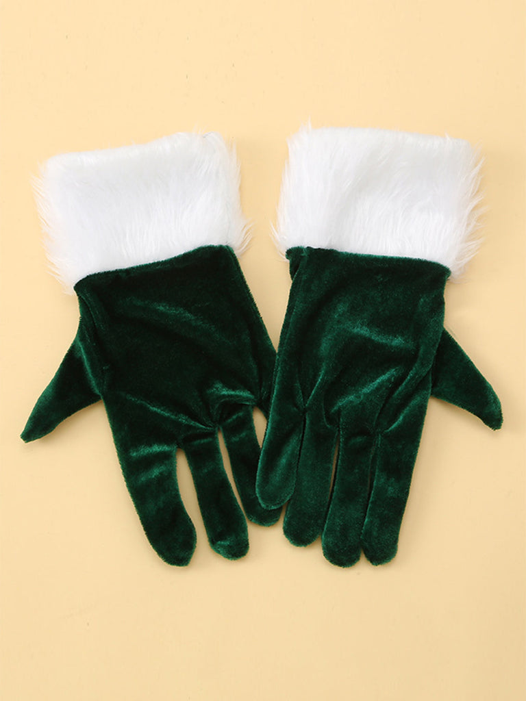 Gants de Noël en velours avec poignets en fourrure blanche