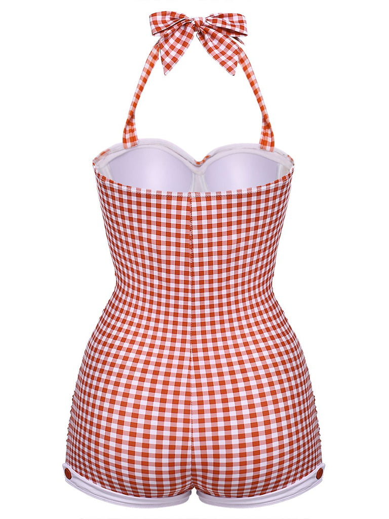 [Pré-vente] [Grande Taille] Maillot de bain une pièce  à carreaux avec nœud papillon