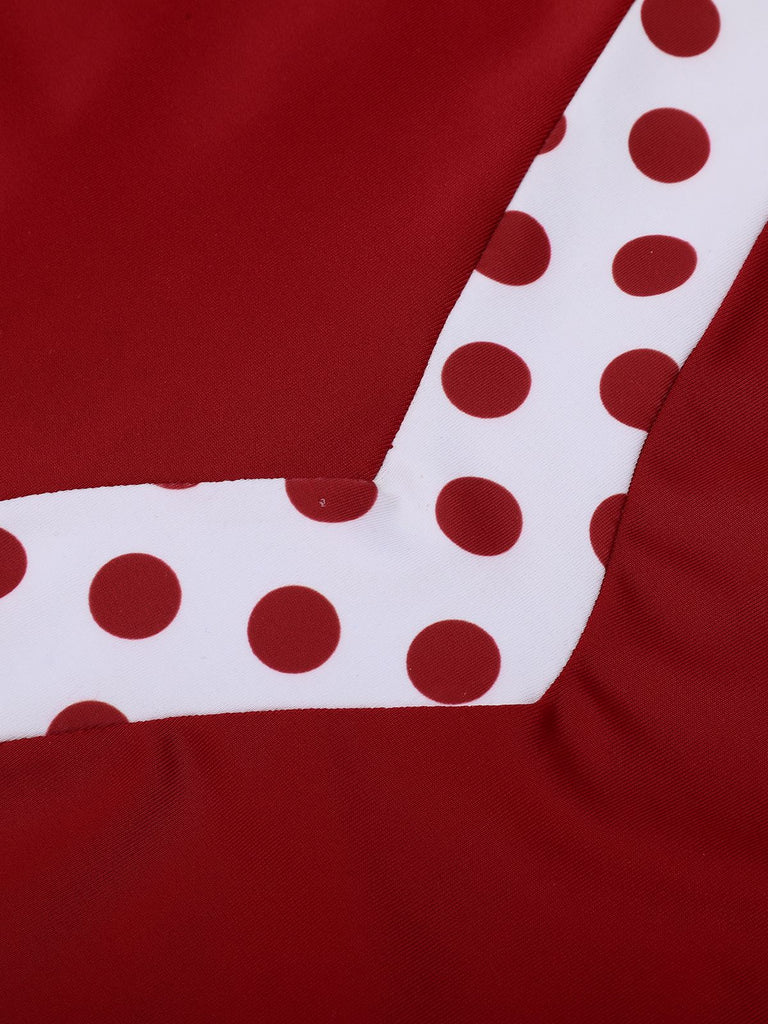 [Prévente] [Grande taille] Maillot de bain dos nu rouge à pois patchwork années 40