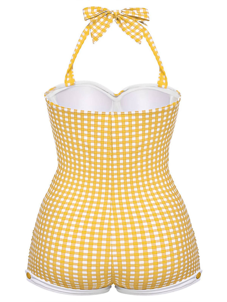 [Pré-vente] [Grande Taille] Maillot de bain une pièce  à carreaux avec nœud papillon