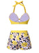 Ensemble bikini dos nu patchwork floral jaune des Années 1960