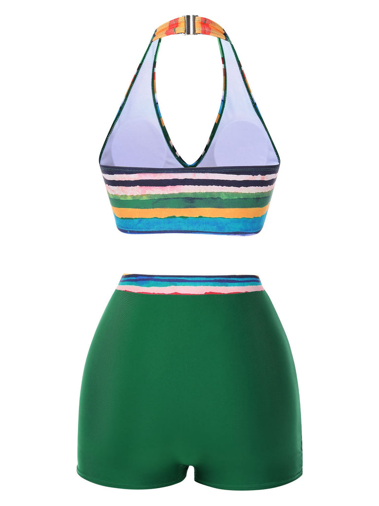 [Prévente] Maillot de bain multicolore à rayures Boho 1970 avec Cache Maillot