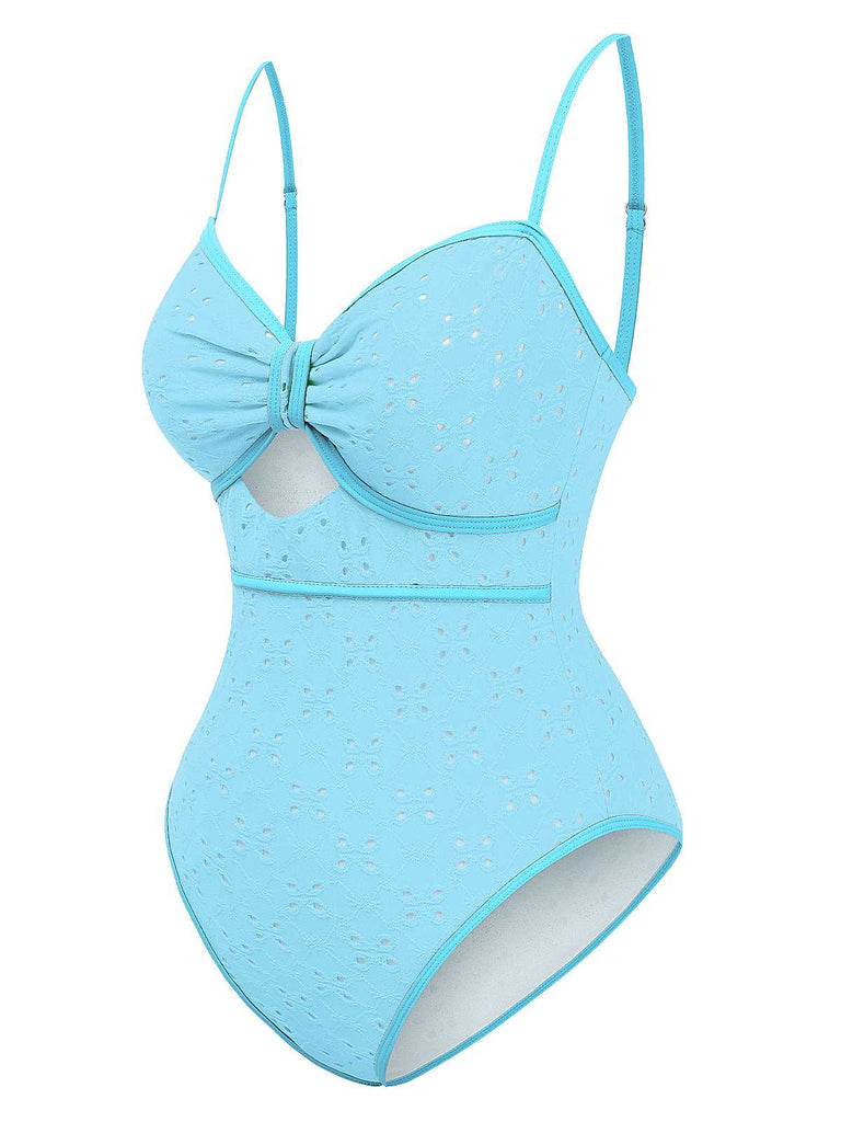 Maillot de bain une pièce creux contrastées nœud papillon des années 1960