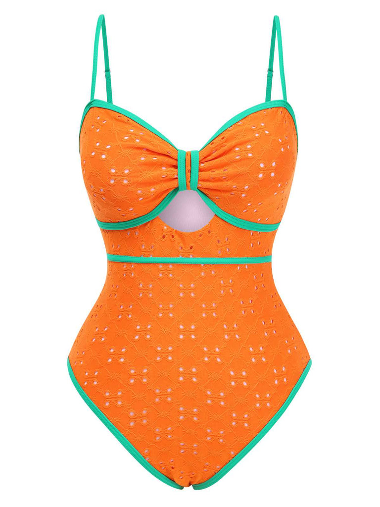 Maillot de bain une pièce creux contrastées nœud papillon des années 1960