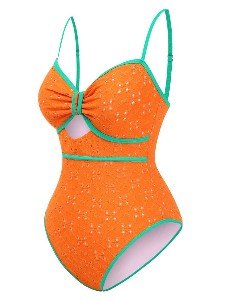 Maillot de bain une pièce creux contrastées nœud papillon des années 1960