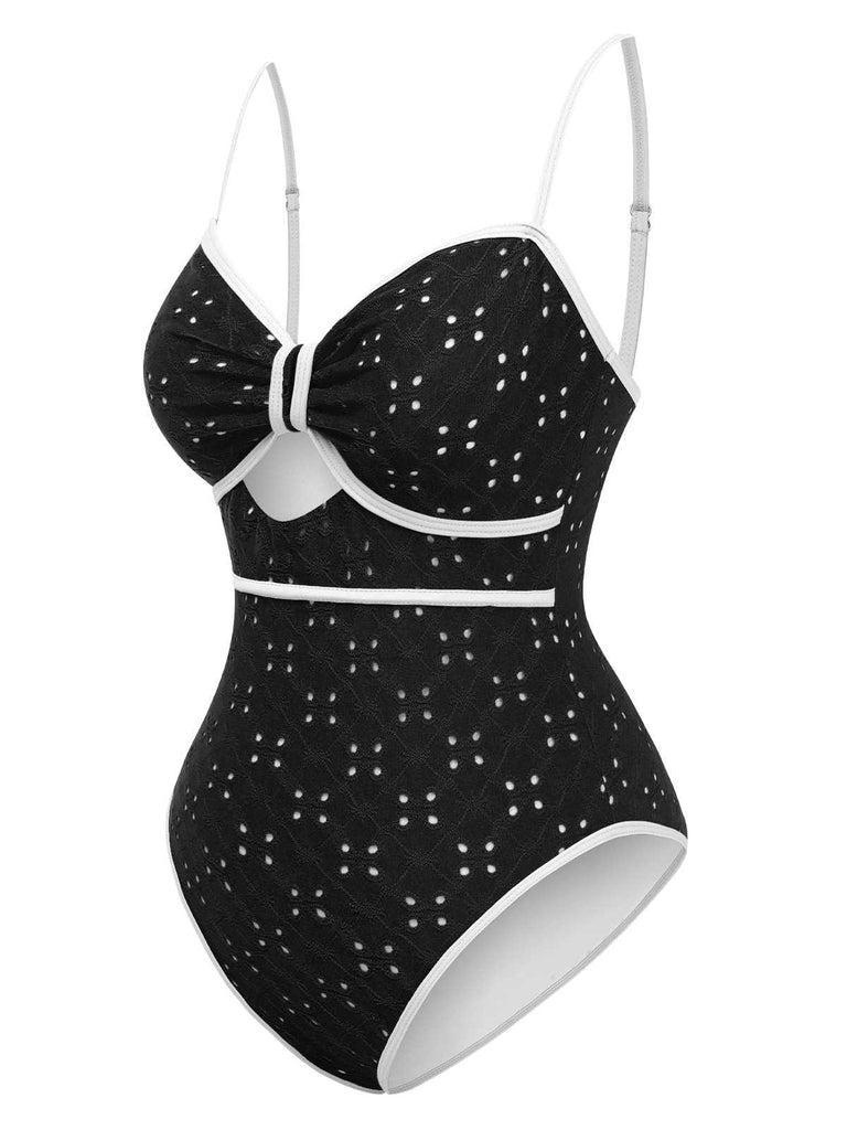 Maillot de bain une pièce creux contrastées nœud papillon des années 1960