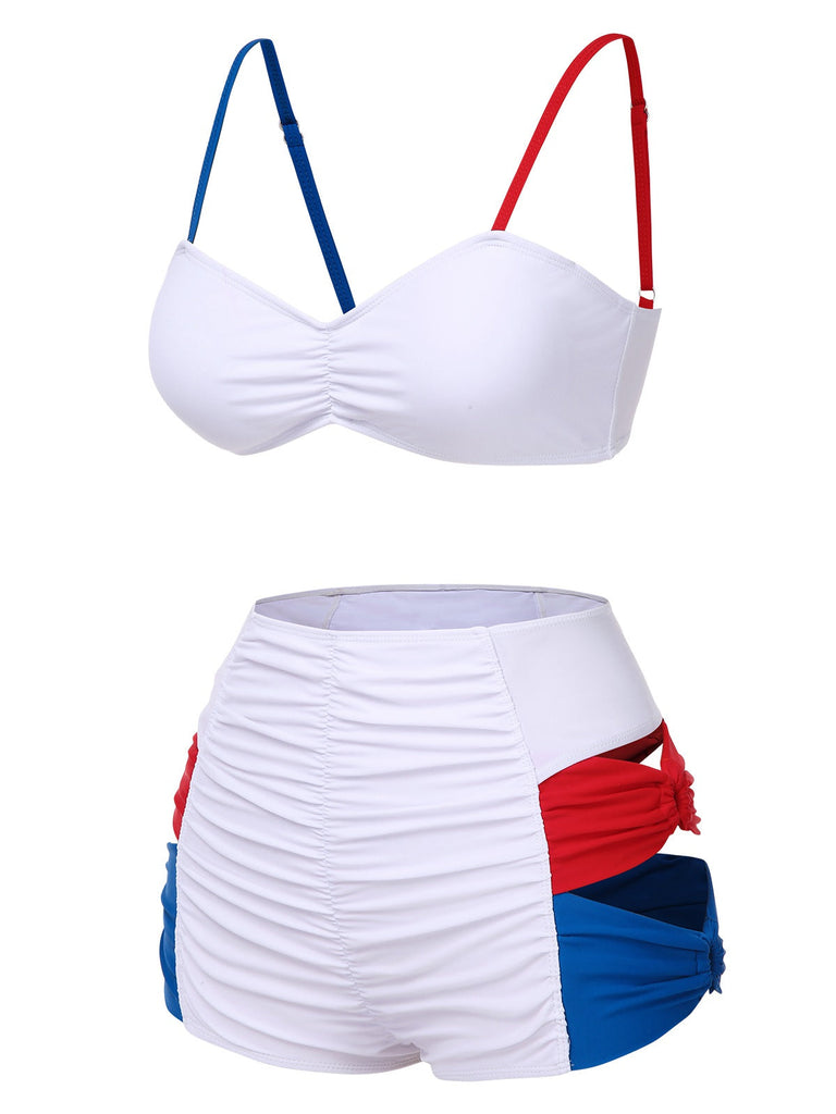 [Prévente] Ensemble de bikinis à nœuds blanc rouge et bleu des années 1930
