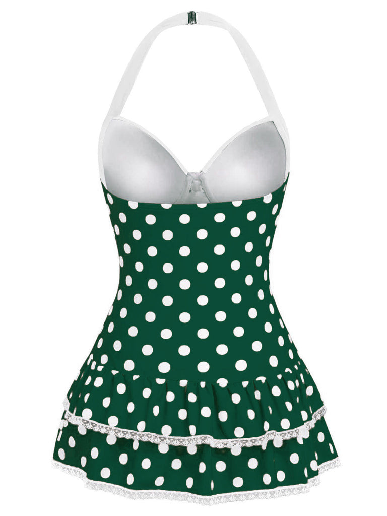 [Prévente] Maillot de bain une pièce vert à pois et nœud des années 1940