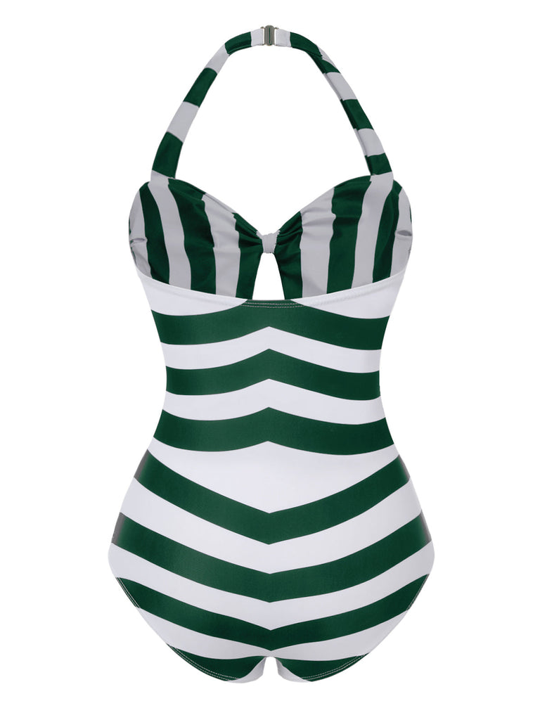 [Prévente] Maillot de bain dos nu à rayures vert et blanc des années 1950