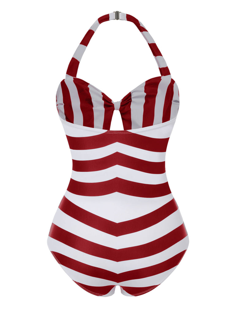 [Prévente] Maillot de bain dos nu à rayures rouge et blanc des années 1950