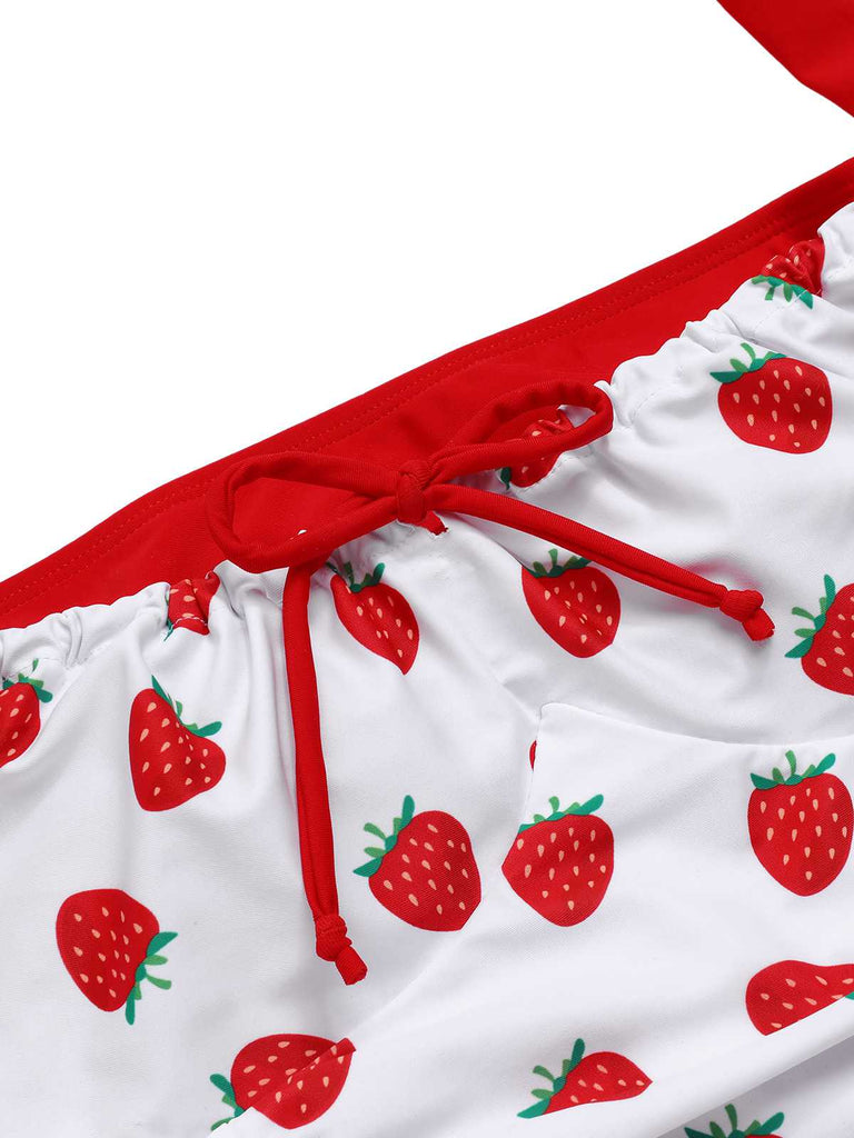 Maillot de bain une pièce rouge et blanc aux fraises des années 1960