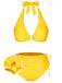 Ensemble de bikini dos nu à lacets jaune des années 1970