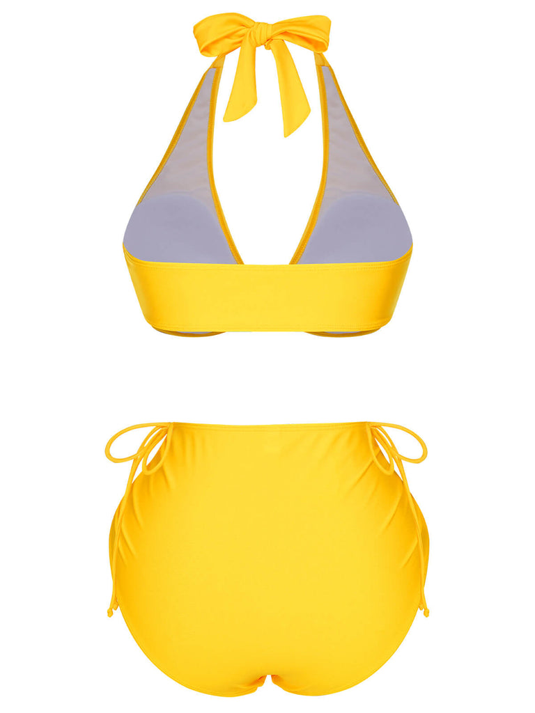 Ensemble de bikini dos nu à lacets jaune des années 1970