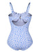 Maillot de bain bleu à petites bretelles florales des années 1950