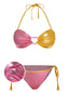 Ensemble de bikini à anneau coeur rose et jaune des années 1970