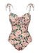 Maillot de bain rose à imprimé plantes et bretelles spaghetti des années 1950