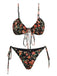 Ensemble bikini à bretelles spaghetti et lacets fleuris des années 1950