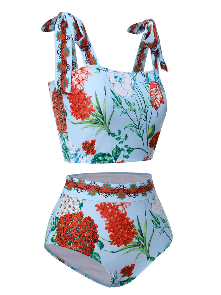 Maillot de bain fleuri à bretelles multicolore des années 1960