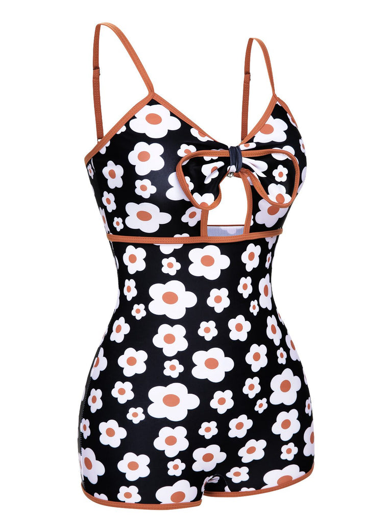 Maillot de bain à bretelles découpées et à fleurs des années 1930