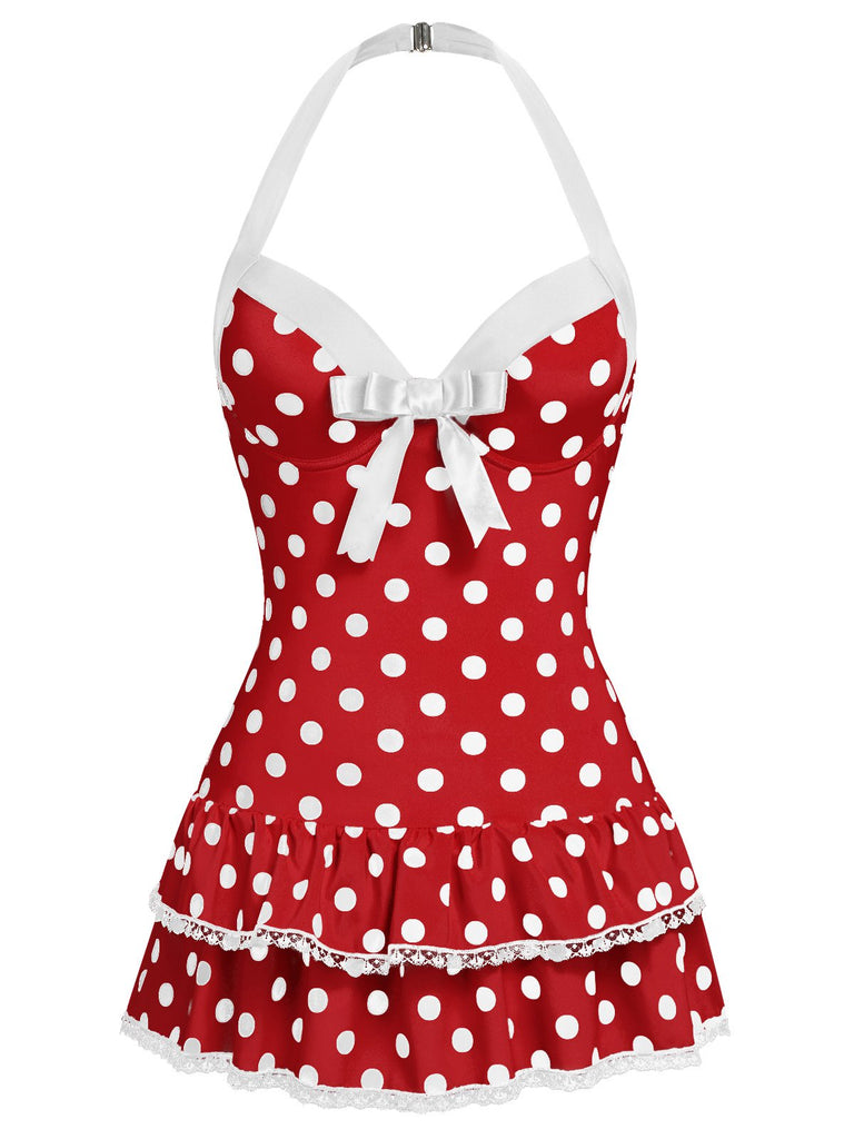 Maillot de bain une pièce rouge à pois des années 1940