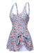 Maillot de bain jupe à larges bretelles à nœud floral des années 1950