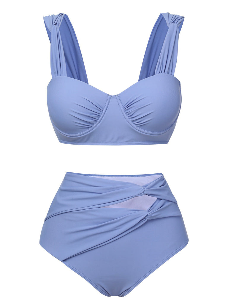 Maillot de bain bleu-gris à larges bretelles des années 1960