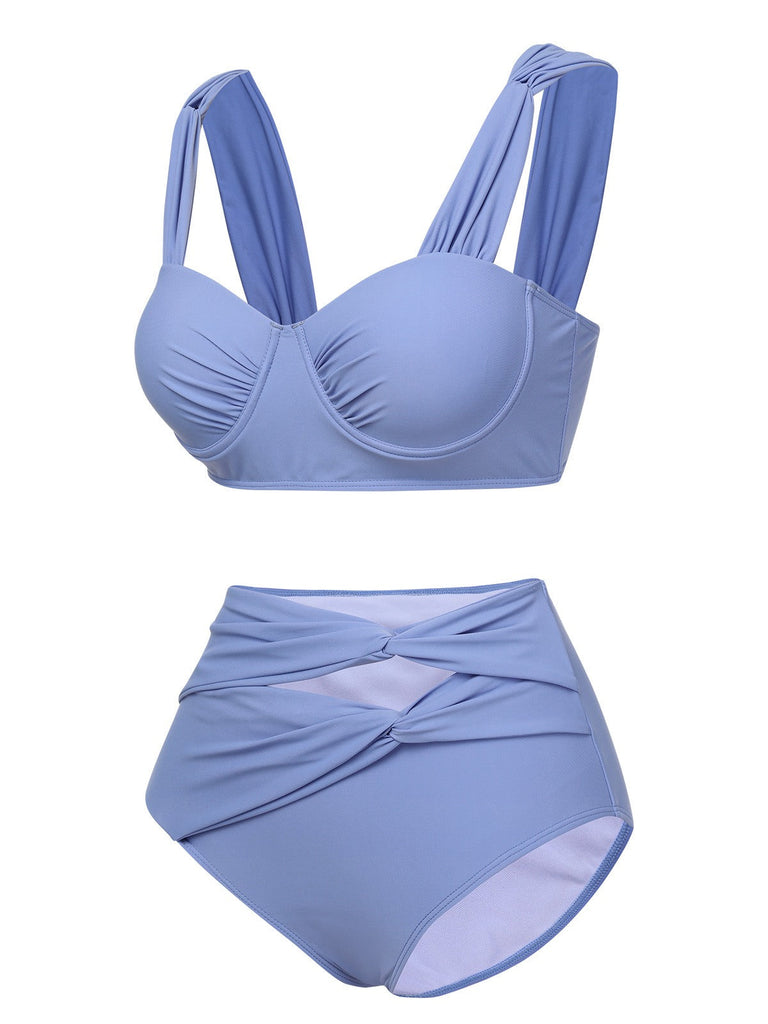 Maillot de bain bleu-gris à larges bretelles des années 1960