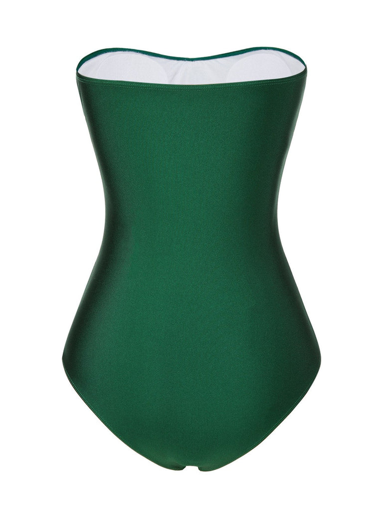 [Pré-vente] Maillot de bain bandeau plissé vert foncé des années 1970