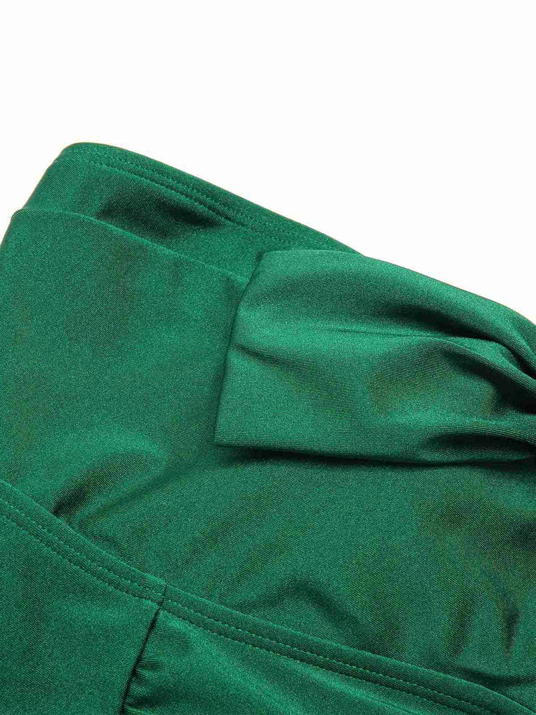 [Pré-vente] Maillot de bain bandeau plissé vert foncé des années 1970