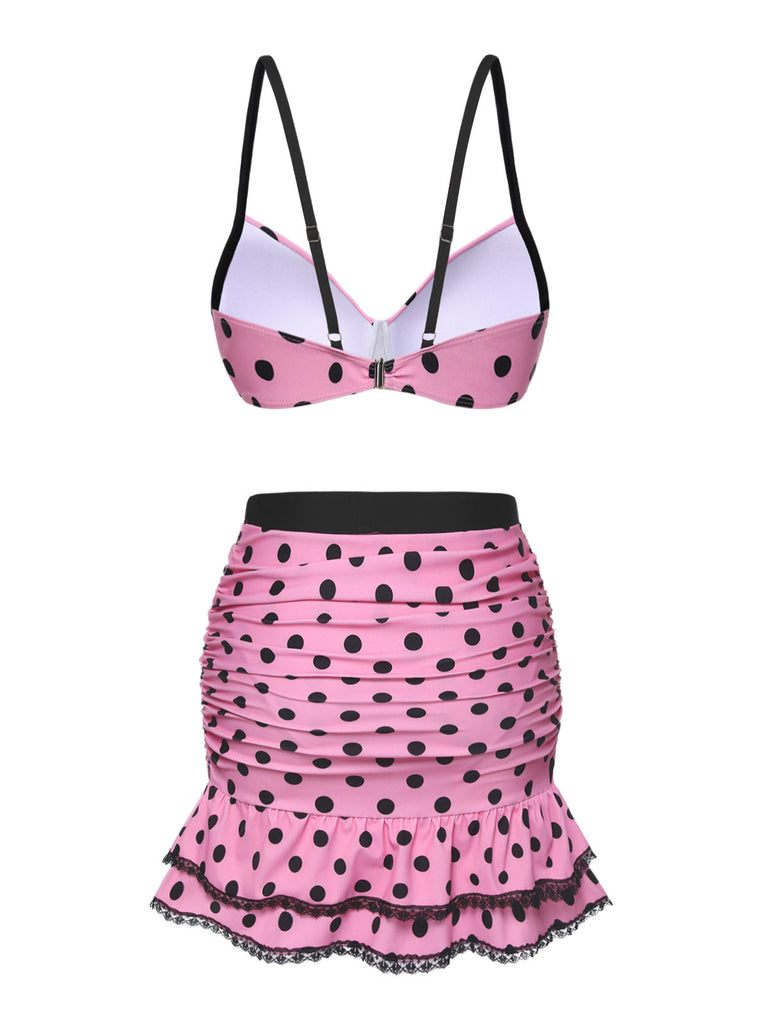 [Pré-vente] Maillot de bain à jupe à pois licous rose des années 50