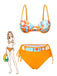 [Prévente] Ensemble bikini orange à lacets fleurs style dessin animé des années 1960