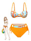 [Prévente] Ensemble bikini orange à lacets fleurs style dessin animé des années 1960