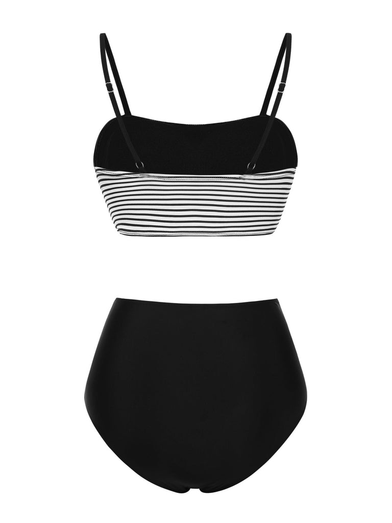 [Prévente] Ensemble bikini noir à rayures et bretelles années 40