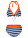 Maillot de bain rayé orange et bleu des années 1960