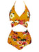 Maillot de bain licou à motif floral orange des années 1930