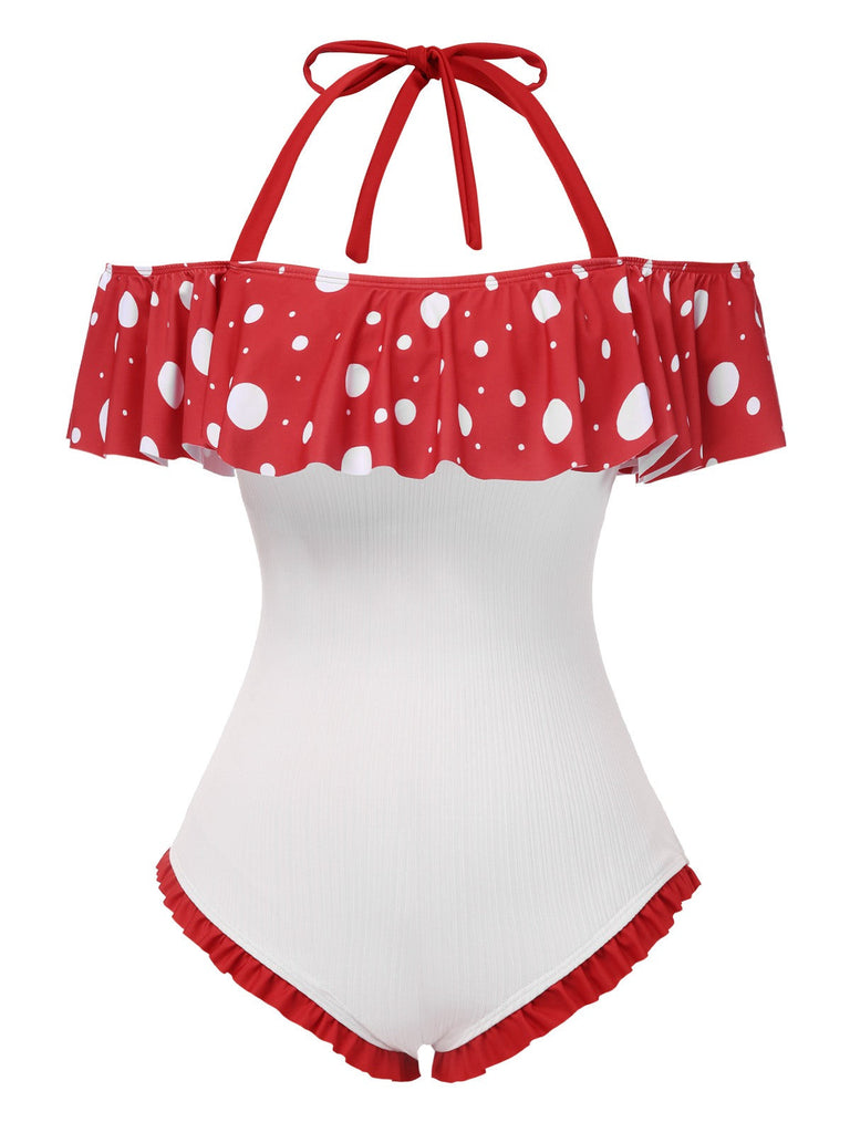 [Pré-vente] Maillot de Bain à volants rouge à pois des années 1930