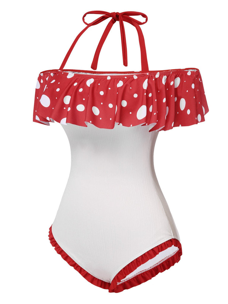 [Pré-vente] Maillot de Bain à volants rouge à pois des années 1930