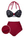 [Prévente] Ensemble bikini rouge à pois et nœud contrasté années 1930