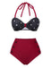 [Prévente] Ensemble bikini rouge à pois et nœud contrasté années 1930