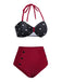 [Prévente] Ensemble bikini rouge à pois et nœud contrasté années 1930