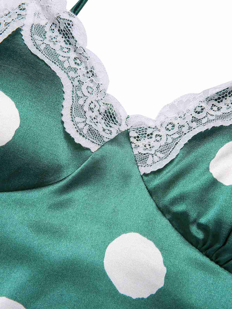 Robe de nuit à bretelles spaghetti en dentelle à pois des années 1950