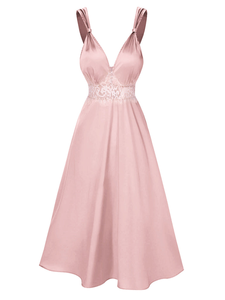 [Pré-vente] Chemise de nuit en satin rose et dentelle unie des années 1930