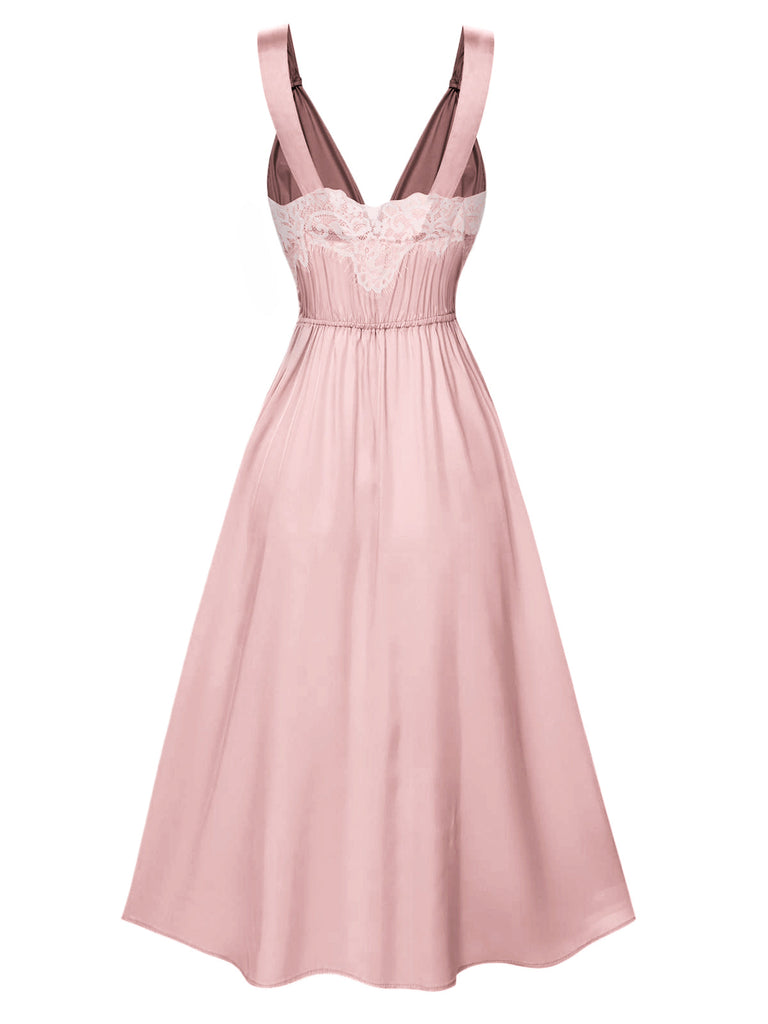 [Pré-vente] Chemise de nuit en satin rose et dentelle unie des années 1930