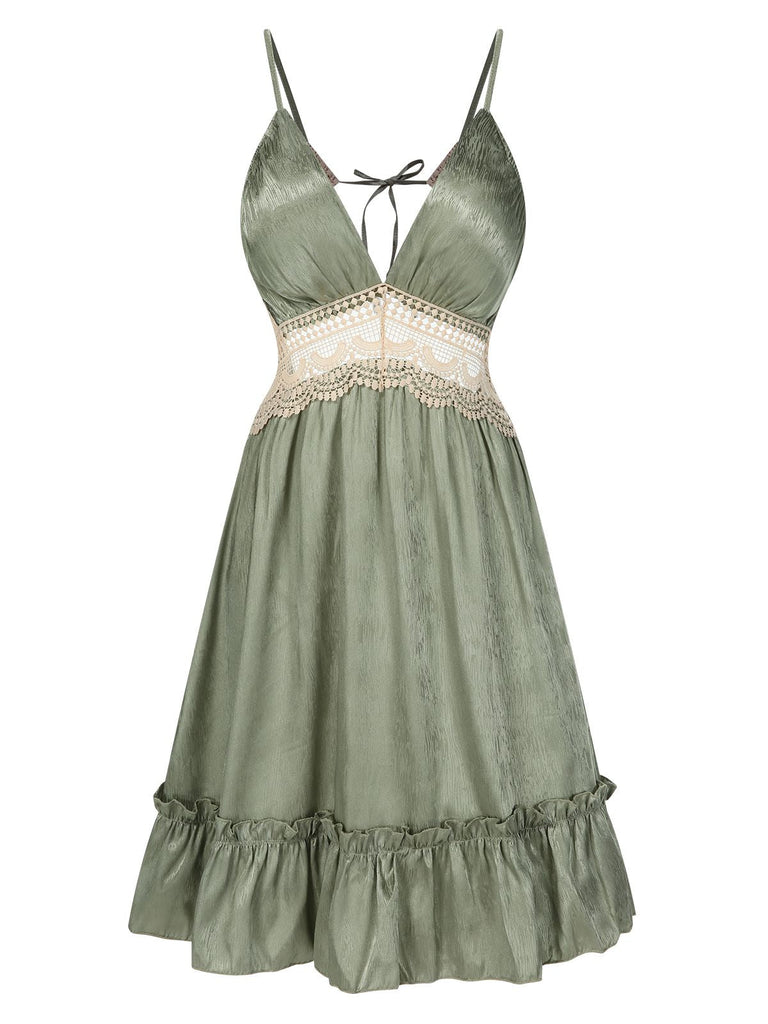 2PCS chemise de nuit et peignoir en dentelle guipure verte des années 1950