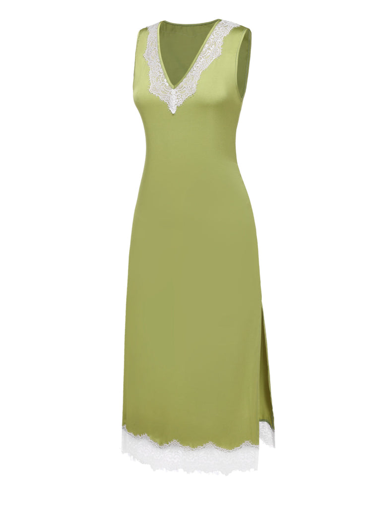 [Pré-vente] Chemise de nuit en satin et dentelle Vert Avocat des années 1970