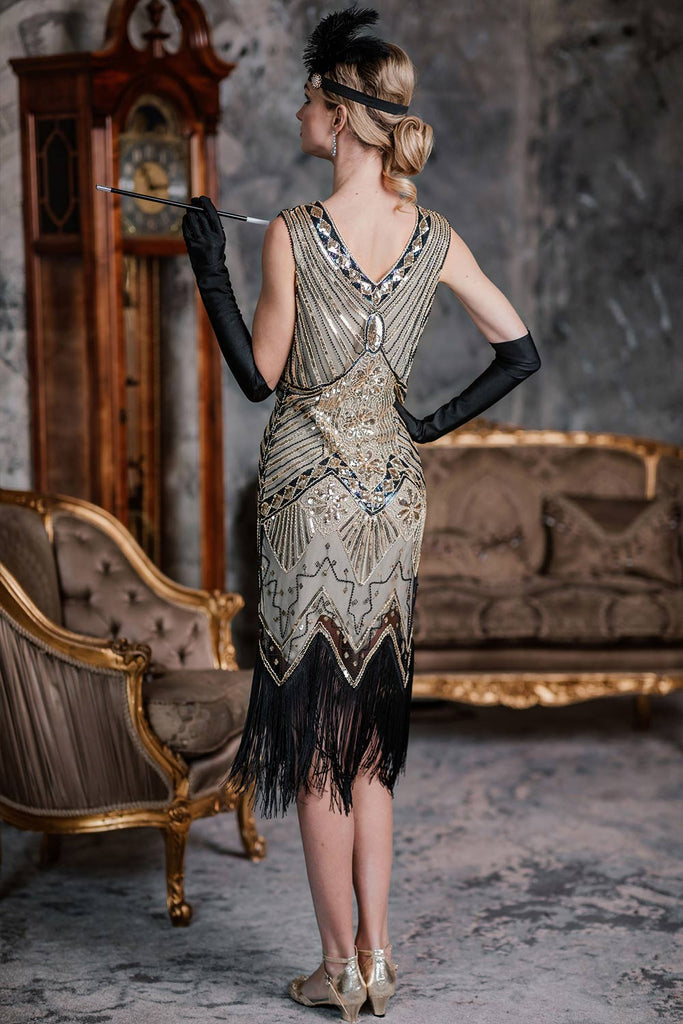 Queendancer Robe Gatsby champagne des années 1920 avec ensemble d