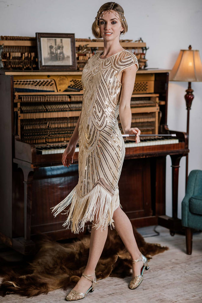 Robe Flapper des années 20 Robe longue à paillettes perlée Gatsby pour  femmes