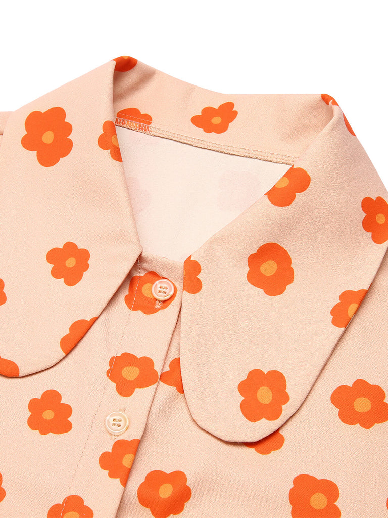 Chemise à manches courtes à fleurs orange des années 1960